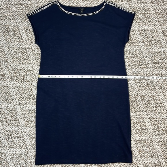 TALBOTS BUNDLE DRESS AND WRISTLET NAVY BLUE WHITE STITCH SHEATH SIZE LP - Picture 11 of 16